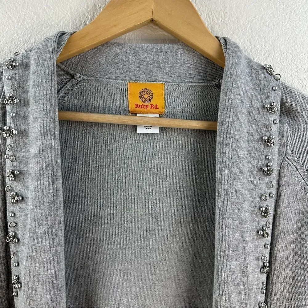 Ruby Rd. gray cardigan with silver need trim size S - Picture 3 of 11